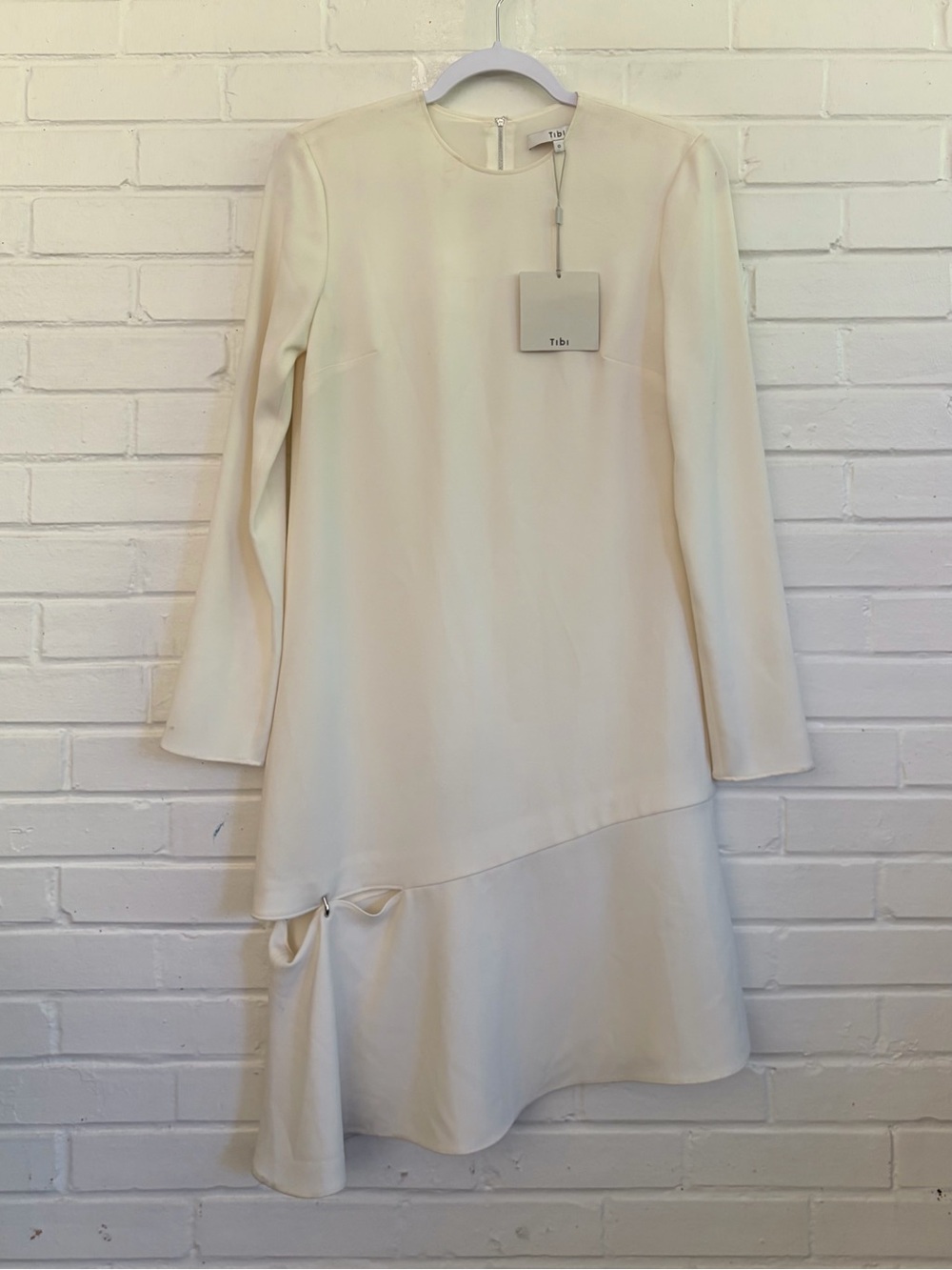 Tibi Triacetate Shift Dress w/ Detachable Asymmetrical Hem, Ivory, SZ 0 NWT - Picture 3 of 12